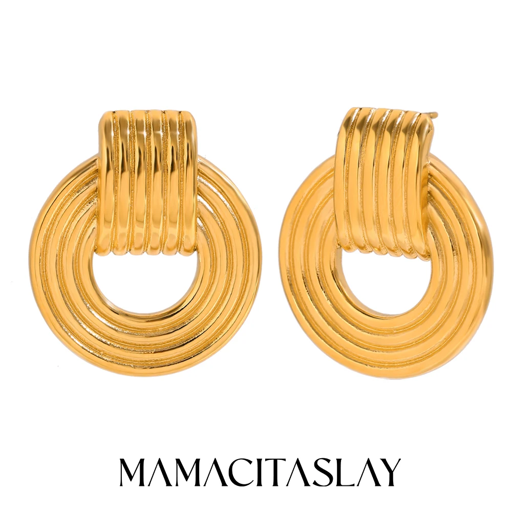 

MamacitaSlay Classic Multi-Layer Circle gold plated Earrings Silver Color stainless steel women's jewelry new in earrings