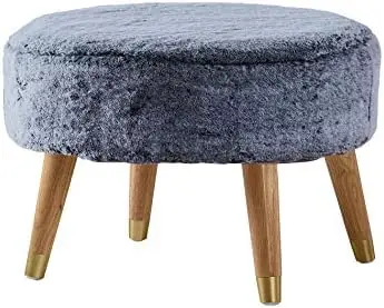 

Yellow Heavy Faux Fur Oval Ottoman, 22'' x 18'' x 18'', Lemon Curry, Super Soft Fuzzy Round Makeup Ottom