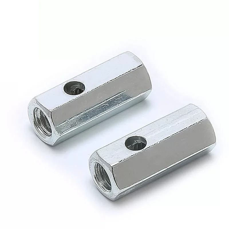 Zinc Plated Carbon Steel M4 M5 M6 Hex Coupling Nuts With Drilled Hole Fasteners Terminal Post Transverse Hole Nuts