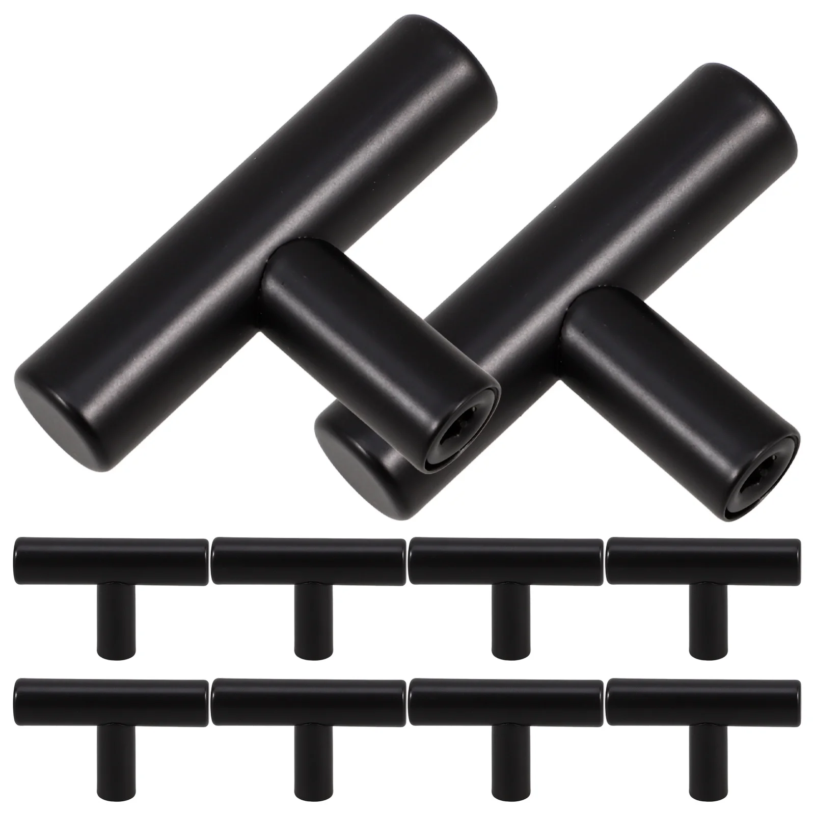 

10Pcs Kitchen Bathroom Cabinet Drawer Pulls Matte Black Stainless Steel Hollow 50mm Door Knobs Modern Dresser Black Closet Pulls