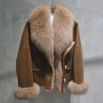 Image Whole leather imitation big fox fur collar fur coat women short 2025 winter down padded Clothes fashion coat Female Female T790