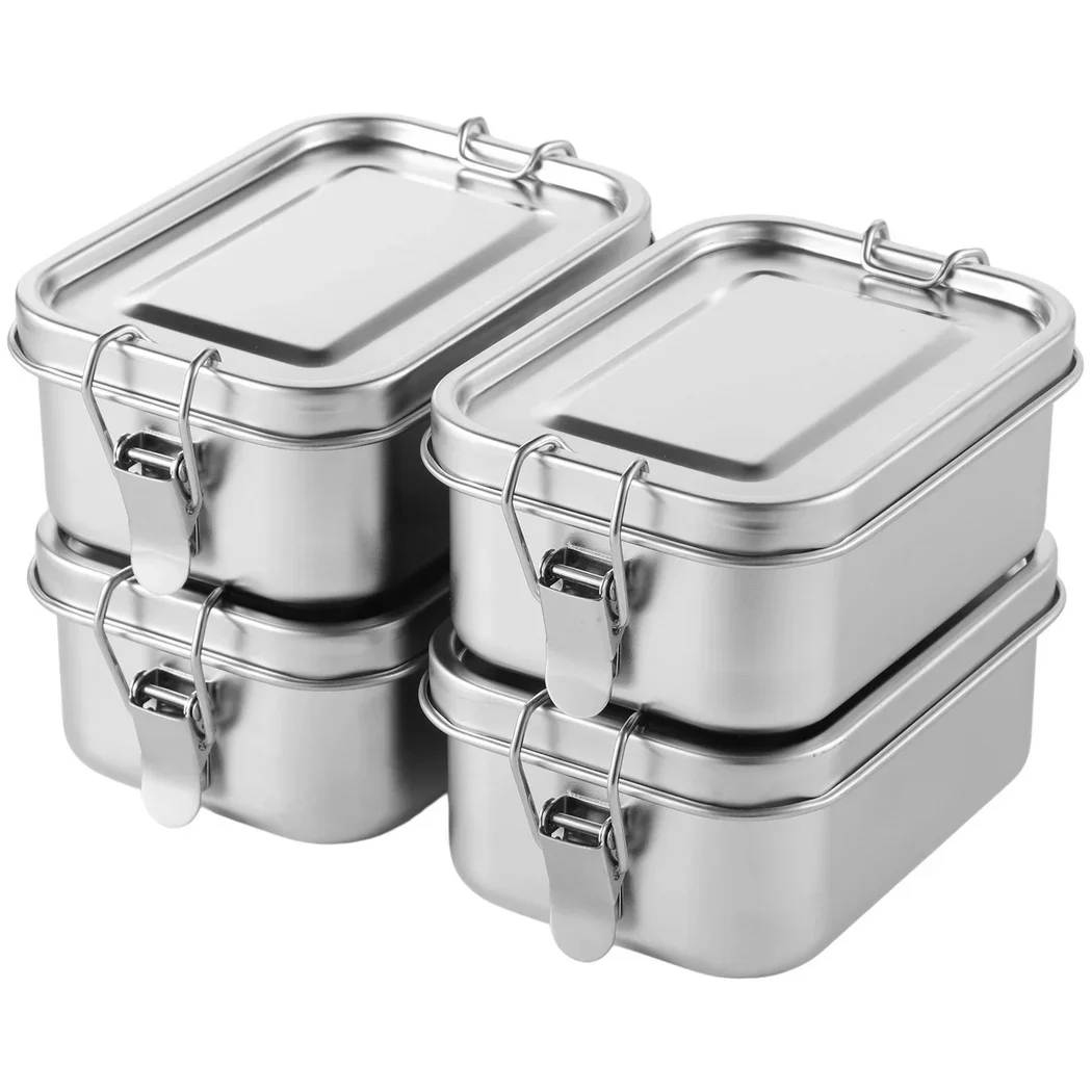 4Pcs Stainless Steel Bento Boxes 550 ML Lunch Boxes Food Storage Containers Lunch Containers Lockable Clips Reusable Dishwasher