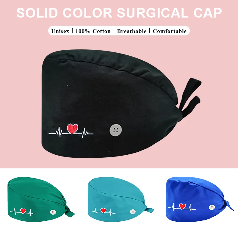 قبعات الدعك الزرقاء الداكنة مع زر قابل للتعديل التعادل الخلفي القبعات المهنية قبعة جراحة عامل الخدمة الصحية للنساء والرجال