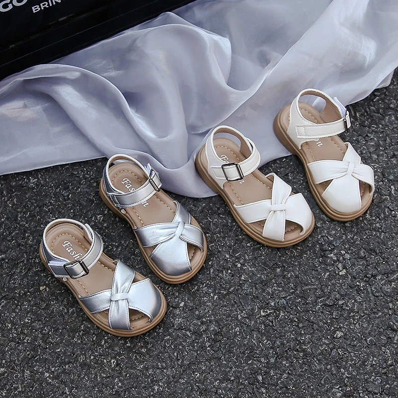 

Kids Toes Capped Sandals for Girls 2025 Summer New Toddler Beach Shoes Anti-slippery Princess Girls Party Wedding Flats