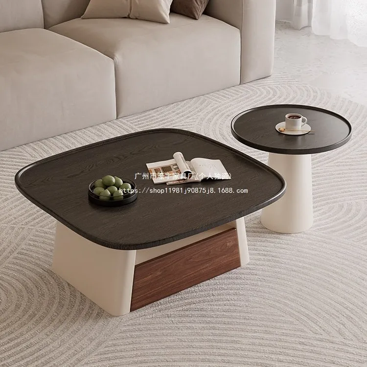 HYS retro American medieval style square coffee table side table combination light luxury high-end simple living room home