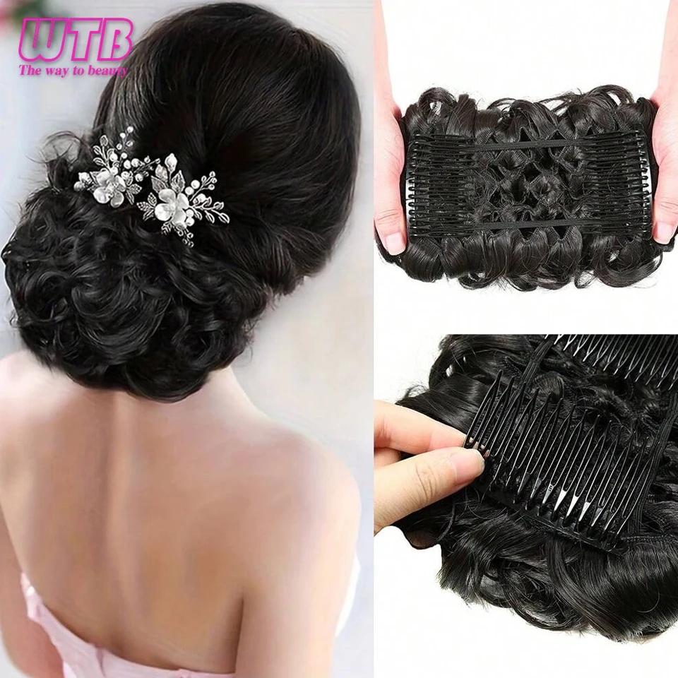 

Synthetic Messy Big Hair Bun Curly Chignon with Comb Clips In Hair Tail Cover Ponytail Extension Synthetic Natural Fake Hair