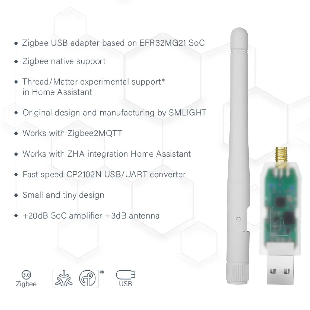 SMLIGHT SLZB-07 Zigbee 3.0 to USB Adapter Smallest Thread/Matter  Works With Zigbee2MQTT, Home Assistant, ZHA