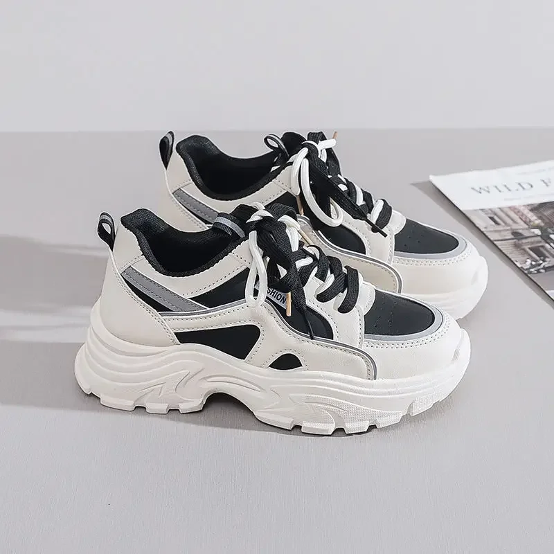 

2025 Spring White Platform Sneakers Korean Streetwear Style Thick Sole Athletic Shoes for Women Students​