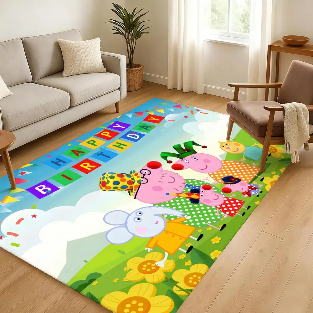 H Cute P-Peppa P-Pig Cartoon Floor Mat Soft Thickened Absorbent Non-Slip Bedroom Living Room Door Mat Home Decor Flannel Rugs