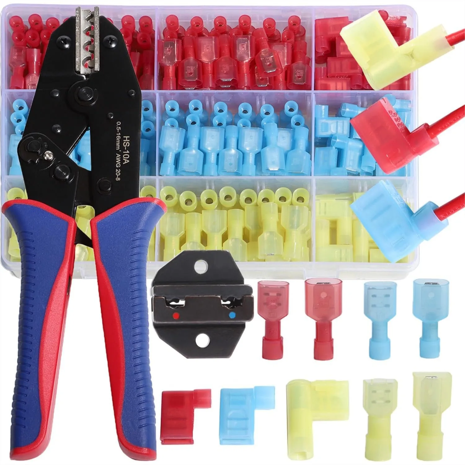 

Nylon Spade Connector Right Angle Kit 90 Degree Terminal Quick Disconnect Ends Crimping Tool Electrical Automotive Insulated