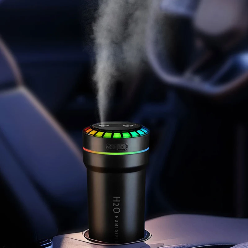 300ML Double Spray Vehicle Air Humidifier Type-c USB Music Rhythm Spray Humidifier with Mood Light Car Mini Aroma Humidifier