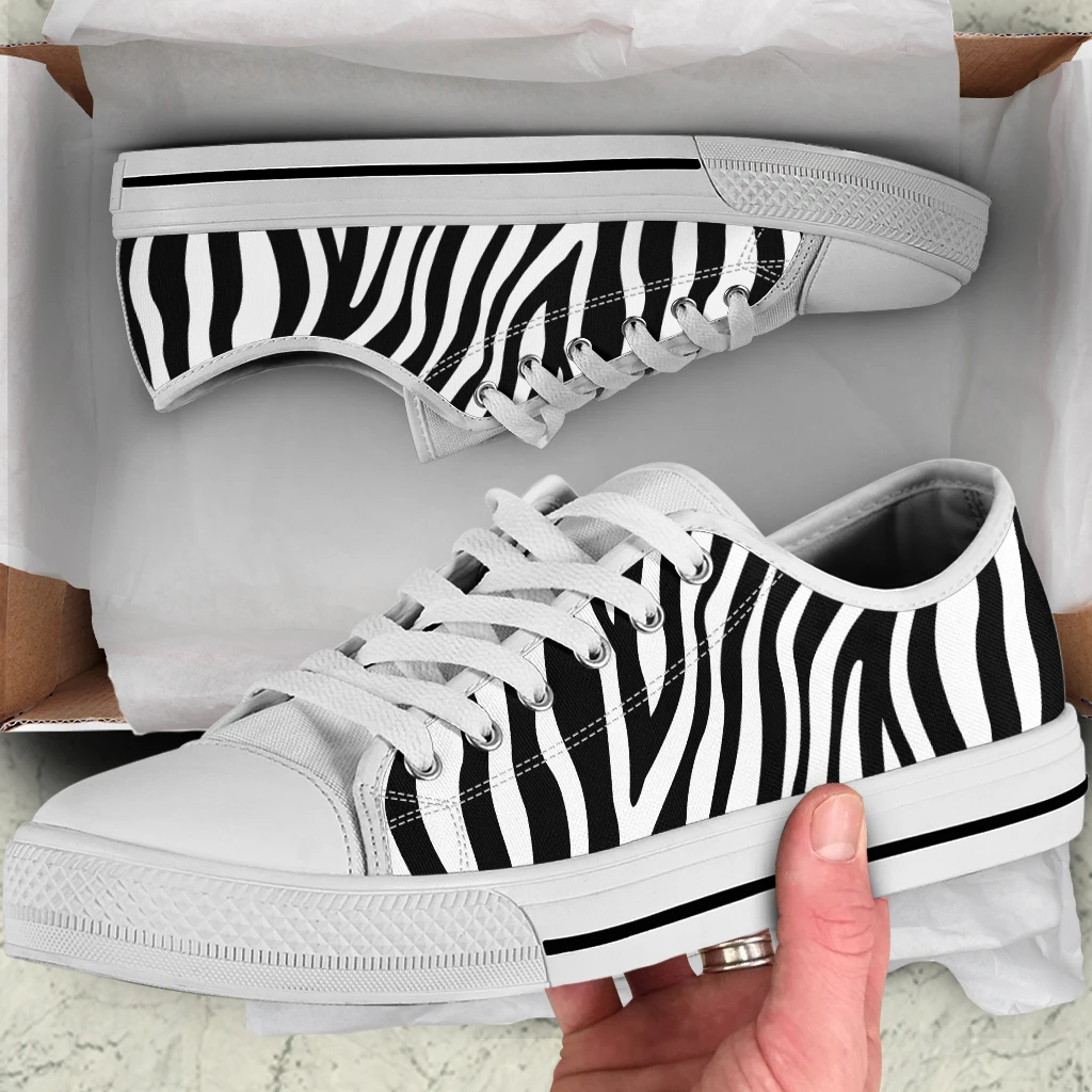 Black White Zebra Print Classic Women Sneakers Breath Canvas Shoes Fashion Women Sneakers Shoes Flats