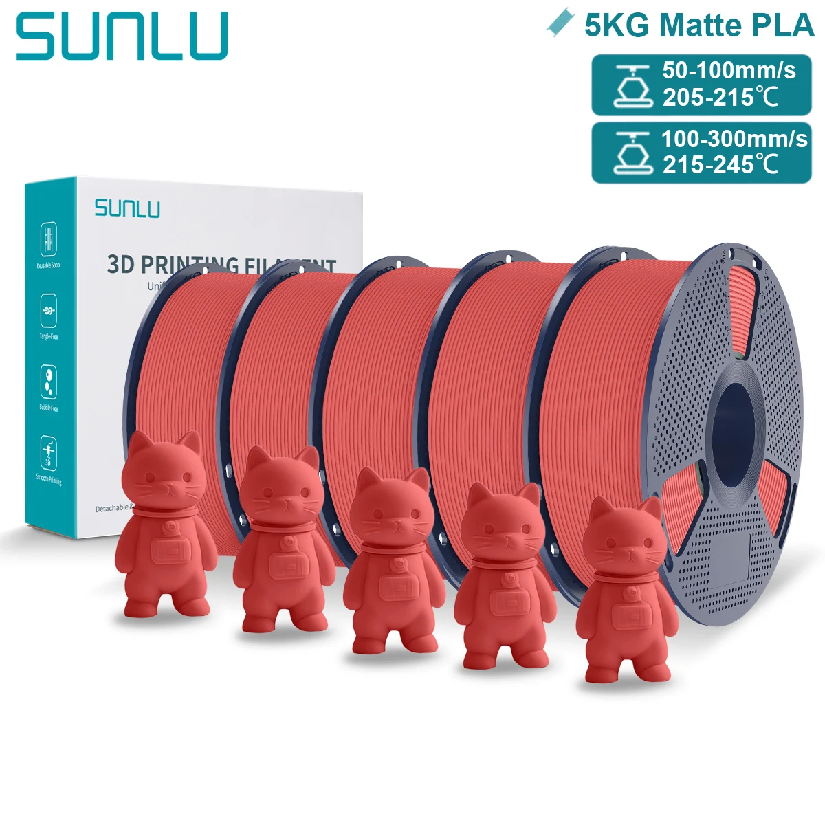 SUNLU Matte PLA 3D Filament 1.75mm Netjes Opgerolde Gemakkelijk te Gebruiken PLA met Mat Oppervlak Voor De Meeste FDM 3D-printers