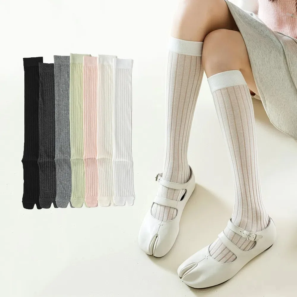 

Breathable Thin Two Toe Stockings Solid Color Knee High JK Calf Long Socks Harajuku Mid-tube Stocking Women Lolita JK