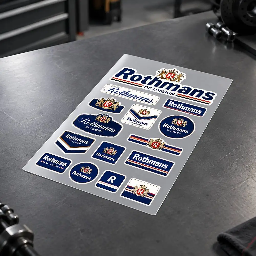 R-Rothmans Motorcycle Sticker Set Reflective Decals For Helmet Fuel Tank Fairing Body Custom Bike Graphics Kit