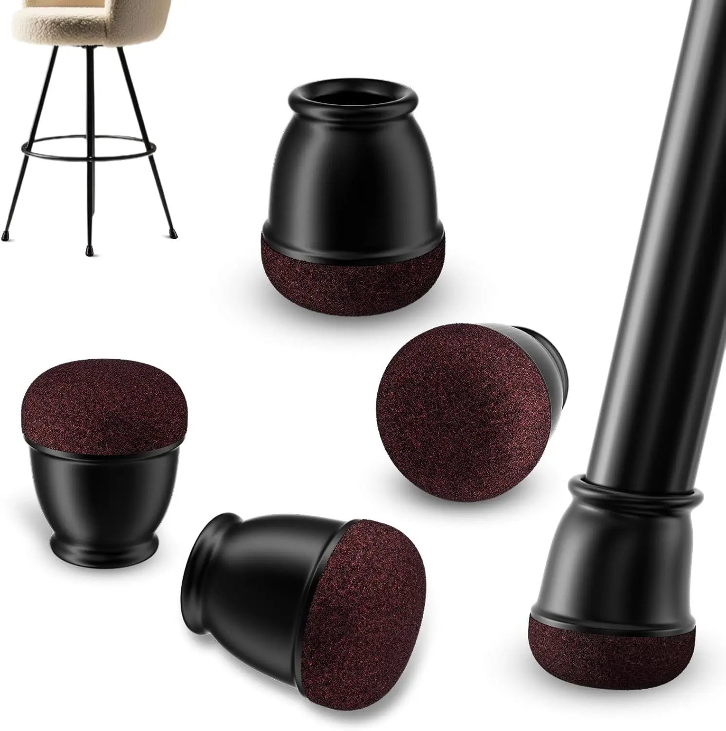 8 pçs mesa redonda cadeira perna protetor de chão pé capa preto anti-deslizamento pés de móveis de silicone sem arranhões para pisos de madeira