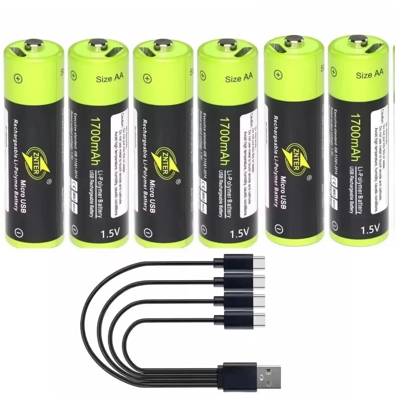 6 ชิ้น/ล็อต 1.5V AA 1700mAh USB แบตเตอรี่ลิเธียมโพลิเมอร์แบบชาร์จไฟได้เมาส์กล้องไมโครโฟนแบตเตอรี่ AA