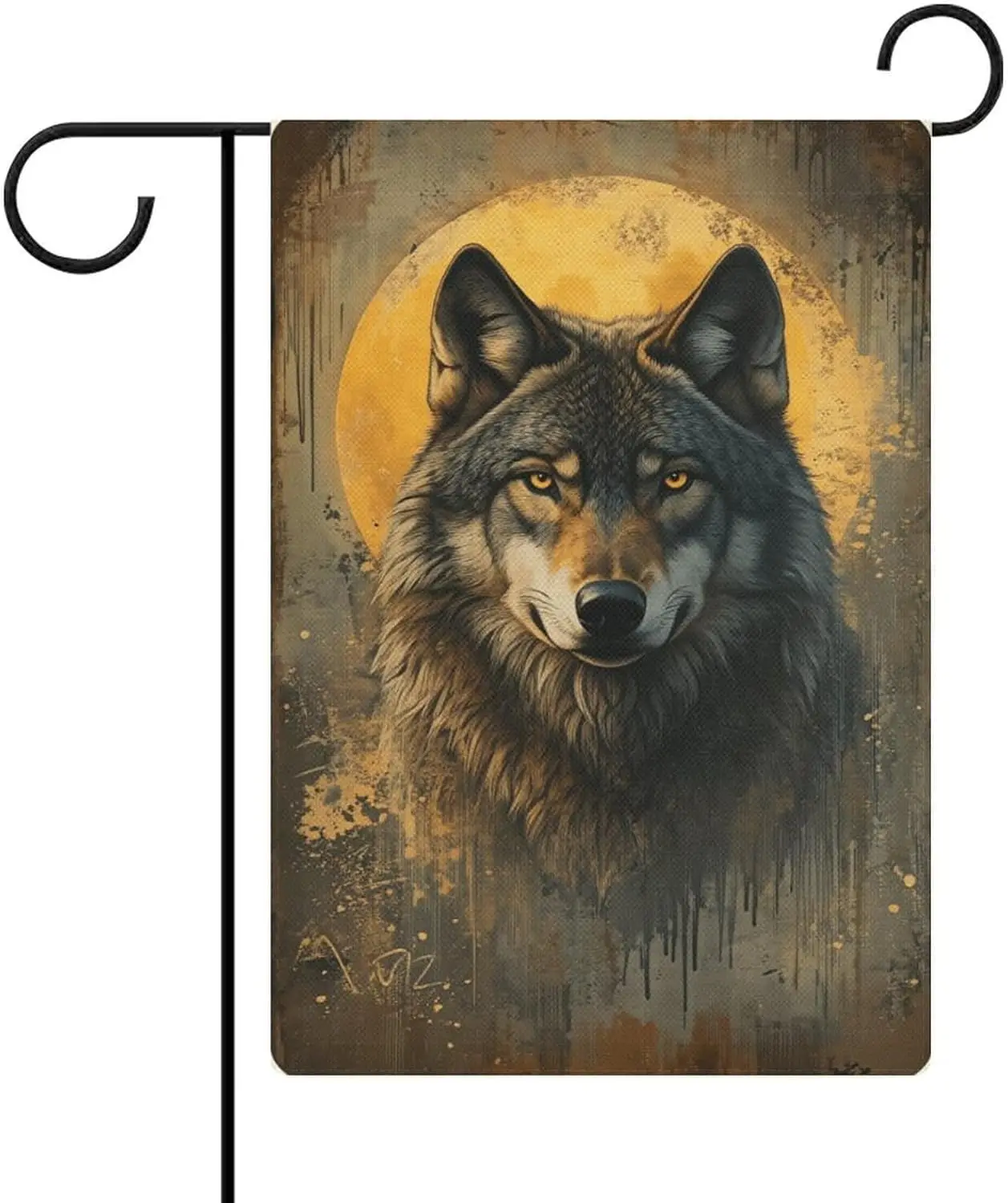 Wolf Moon – Majestic Wolf Portrait with Golden Eyes, Full Moon Garden Flag 12 X 18 Inches, All-Season, Small Welcome Flag MMZ