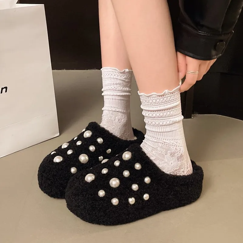 شتاء جديد إمرأة لؤلؤة نعال من القطن الحب كتم لينة وحيد الأحذية داخلي مريح لطيف صامت ضوء السجاد غرفة المعيشة النعال