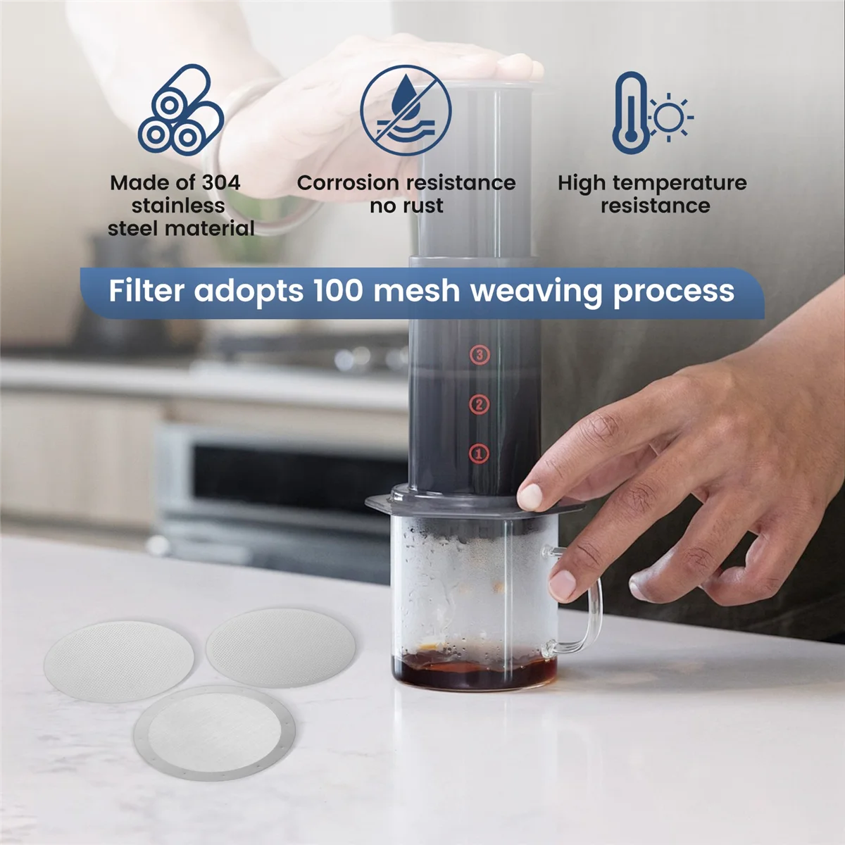 Металлическая многоразовая сетка для фильтра для кофе AeroPress, кофеварка, эспрессо, серебристая HY