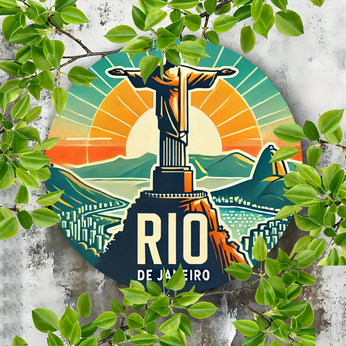 تمثال ريو دي جانيرو الأيقوني من الألومنيوم - مستدير 8 × 8 بوصة، مثالي لديكور المنزل والعطلات، الباب الأمامي، الجدار #4