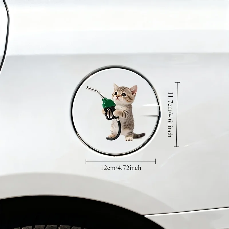 1Pc Cute Kitten Holding Fuel Nozzle Removable Vinyl Sticker for Car Fuel Cap Window Decor