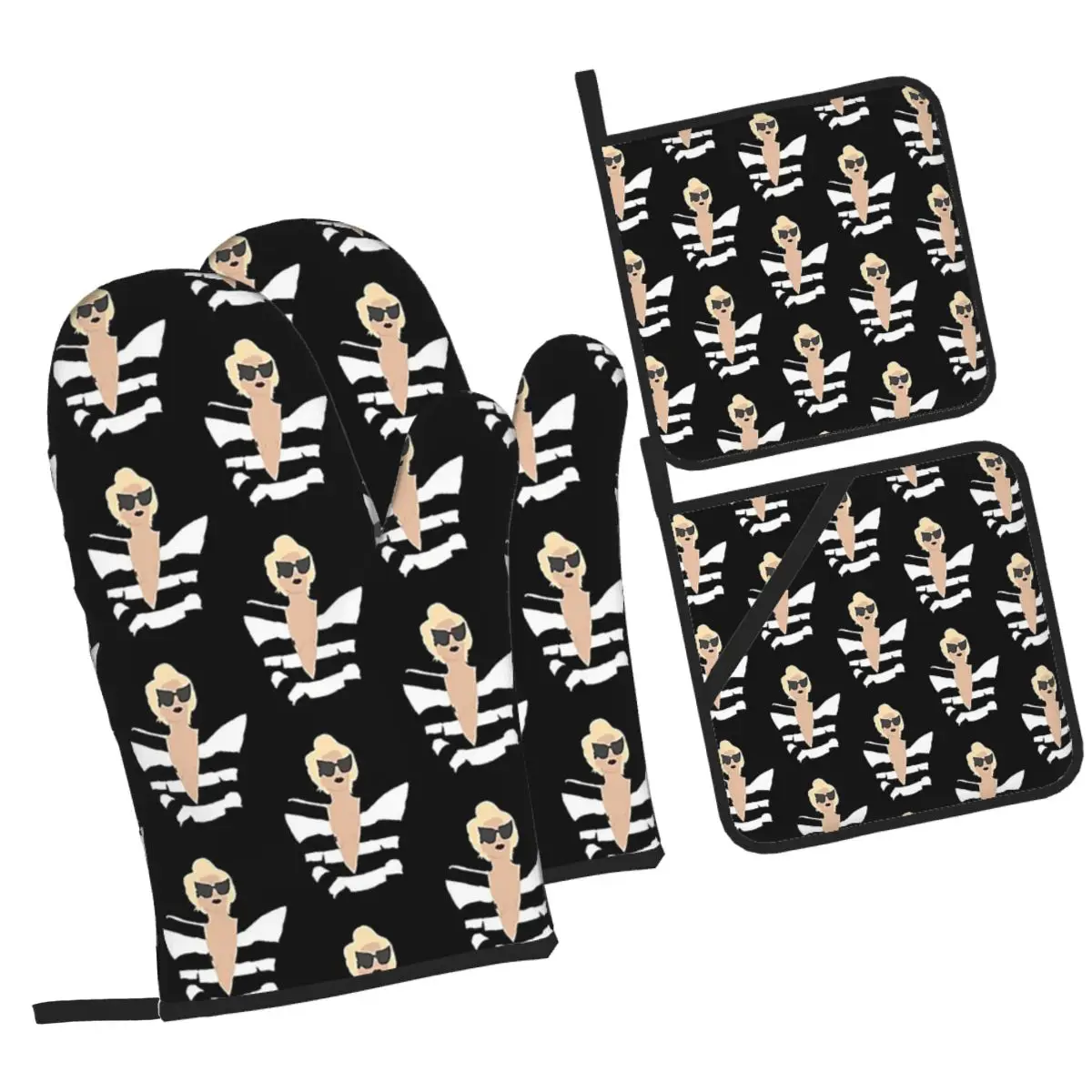Lady Gaga Telephone Oven Mitts and Pot Holder Sets of 4 for Baking Kitchen Cooking BBQ Resistant Non-Slip Gloves