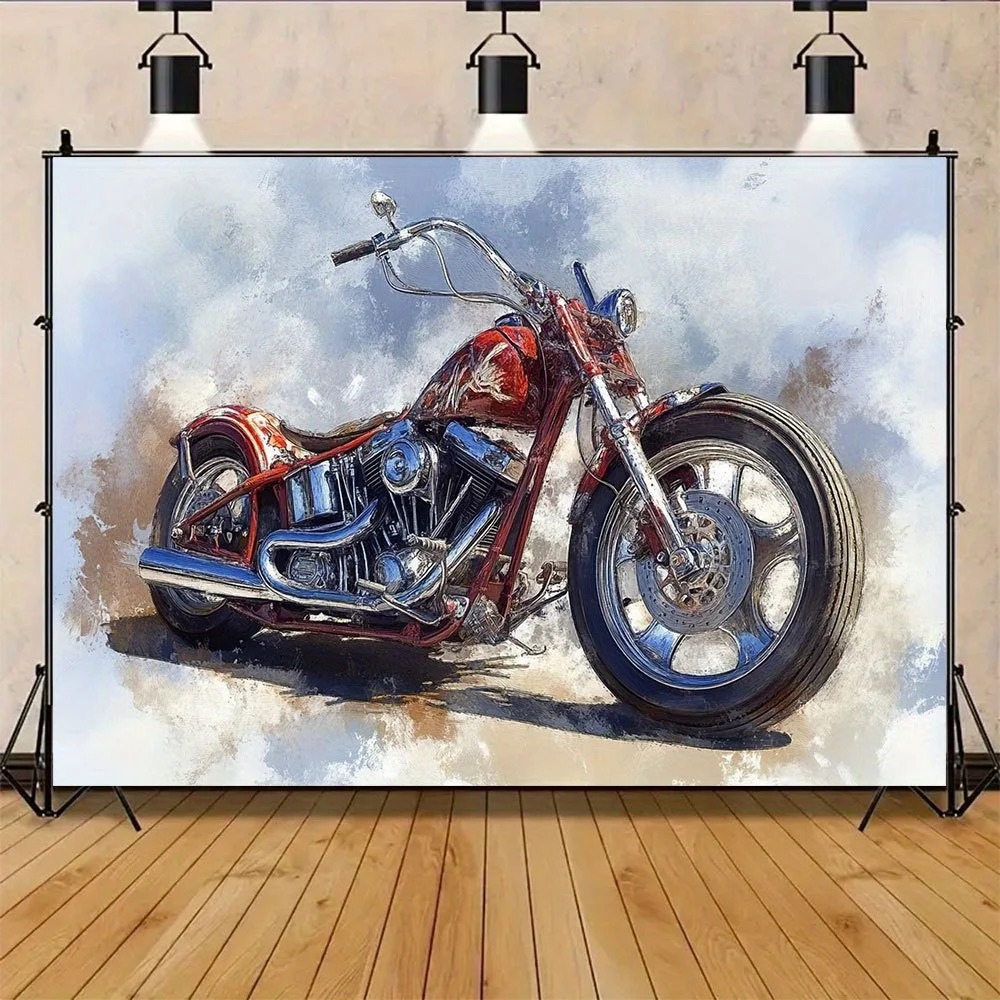 1pc Vintage Red Chopper Motorcycle Watercolor Art Style 2D Flat Tapestry Backdrop For Garage Decor Biker Wall Hanging Print