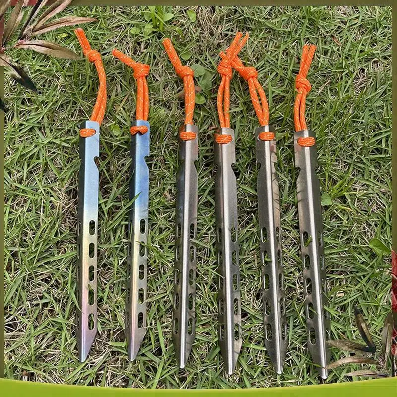 

Ultra Light Windproof Tent Stakes Outdoor Camping Hiking Tent Pegs With Wind Cord A 8 Pack
