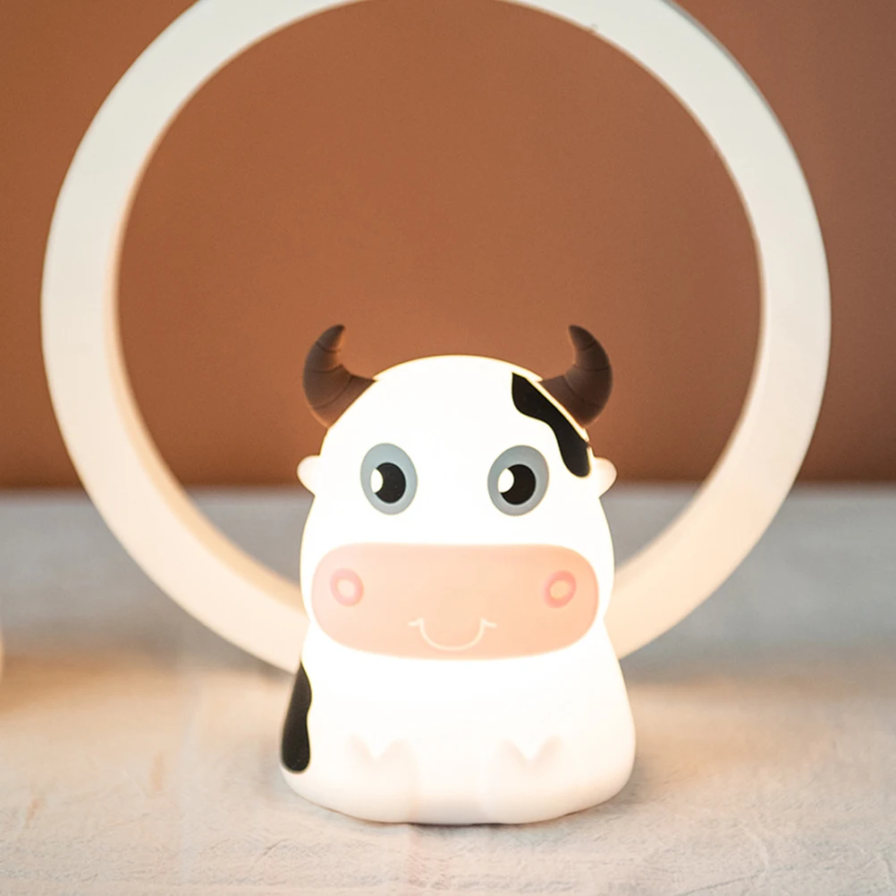 

Cow Night Light Silicone Cartoon Lamp for Kids Bedroom Nursery Lighting Animal 7 Colors Operated Without AAA Batteries