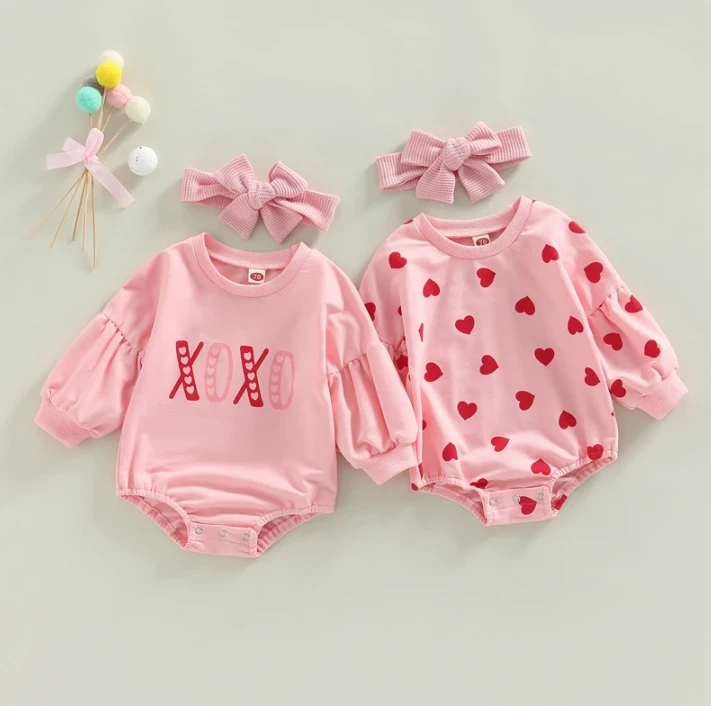 

Baby Girls Romper Letter/Heart Print Long Sleeve Sweatshirt Jumpsuits Spring Cotton Bodysuits