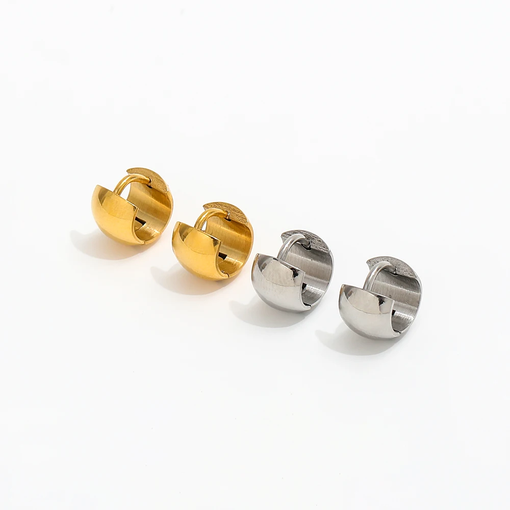 

Joolim Jewelry Wholesale No Fade Fashion Simple Smooth Chunky Statement Huggie Korean Style Stainless Steel Earring for Women