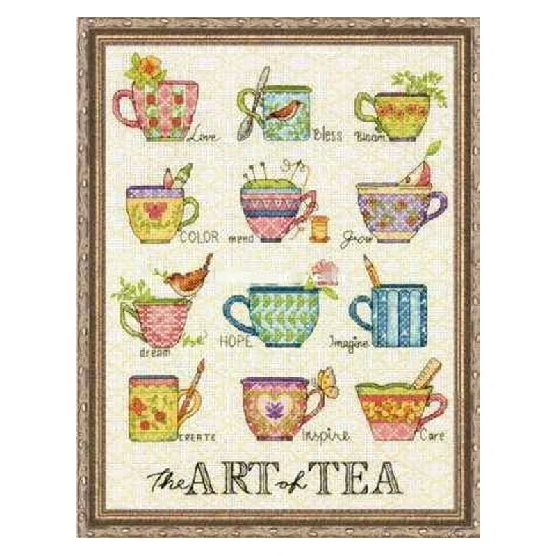 Amishop Top Quality Lovely Counted Cross Stitch Kits The Art Of Tea Coffee Cups Dim 70-35335