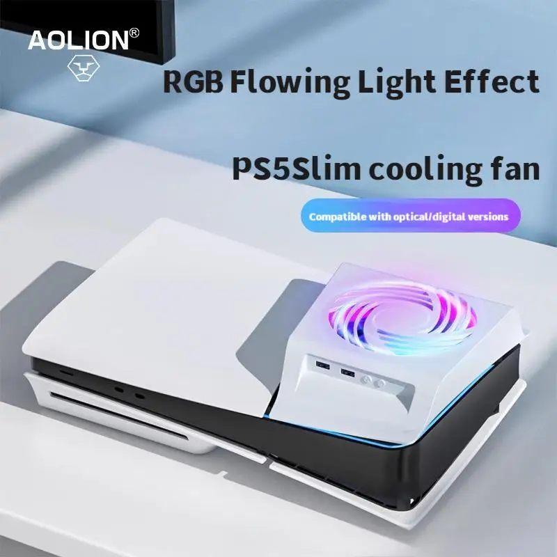 RGB 12cm Cooling Fan for PS5 Slim High-Efficiency Adjustable Cooling System with Temperature Sensing - High-Performance Gaming F