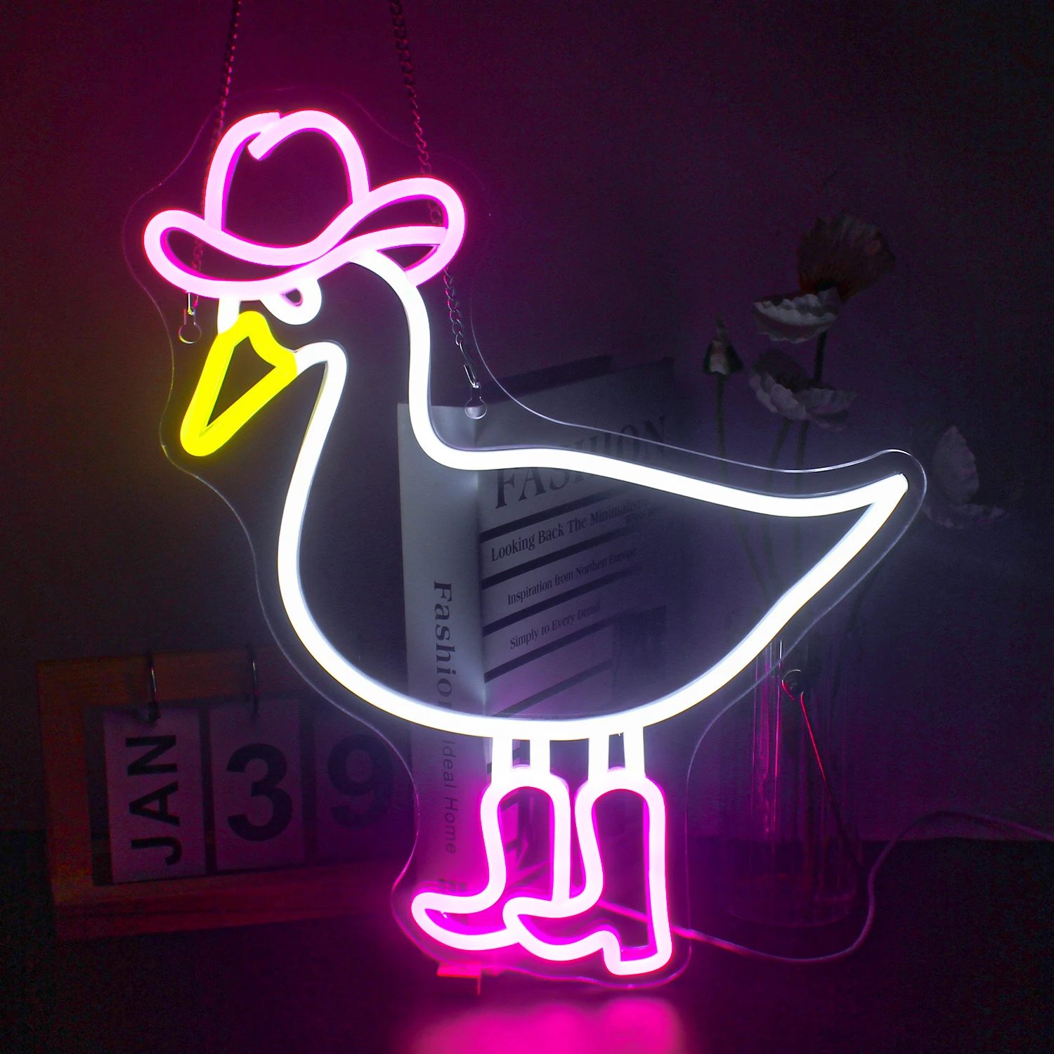 Imagem -02 - Pato Cowboy With Led Boots Sinal de Néon Rosa Branco Vaqueira Decoração do Quarto Quarto Casa Bar Menina Menino Acrílico