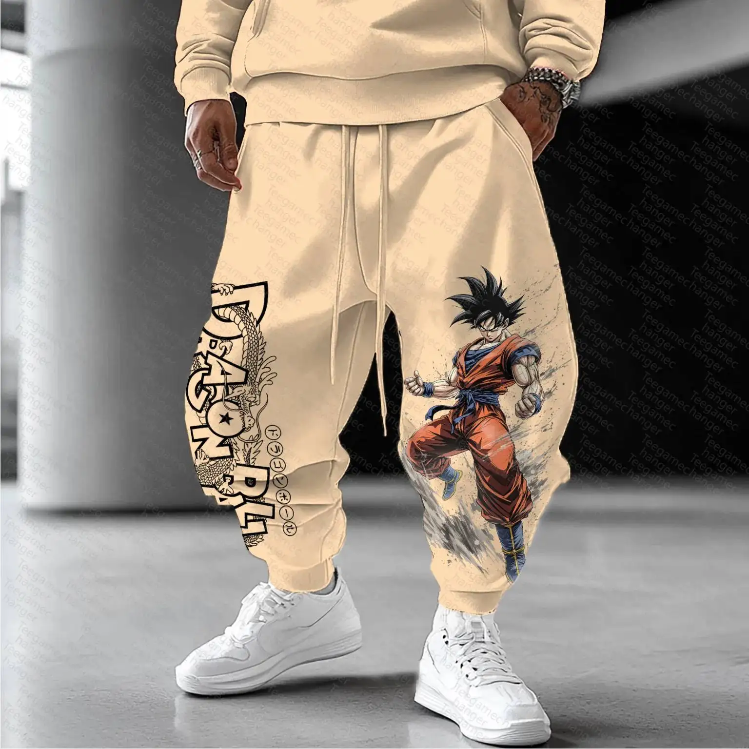 DRAGON BALL Goku kaki sweat à capuche et survêtement ensemble hommes femmes Anime personnage imprimé deux pièces tenue avec motif guerrier Orange