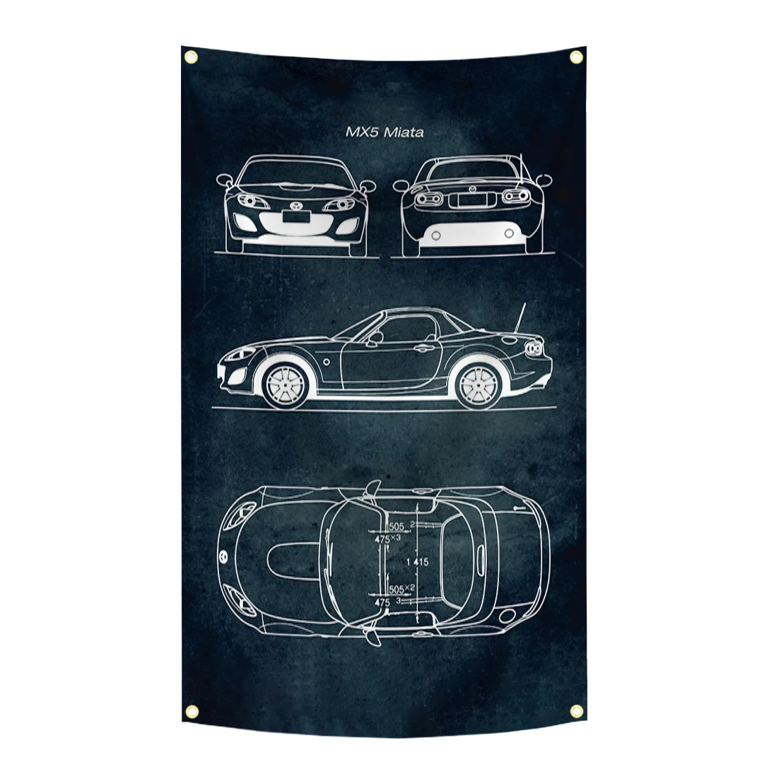 90x150cm Special Cars Blueprints M Speeds MX3 MX5 787B RX7 8 Car Flag Tapestry Printing Banner Garage Wall Art Decoration
