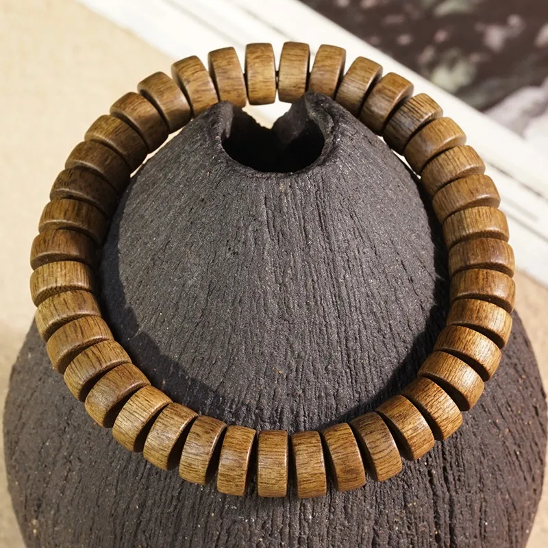 Chinese Style Natural Agarwood 5x10 Flat Beaded Bracelet Good Luck Prayer Fortune Healing Spiritual Wristband Unisex Oriental