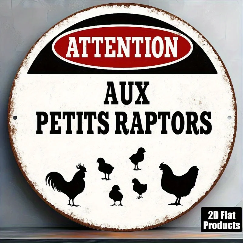2D Flat A 20.32X20.32 cm Round Iron Sign, French Version, Retro Decorative Sign, Content 