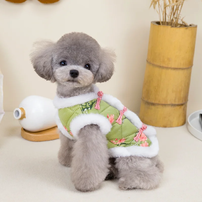 Pet Winter Warm Coat Puppy Clothes for Small and Medium Doggy Pomeranian Chihuahua Jacket With Flower Vintage Outdoor Clothing