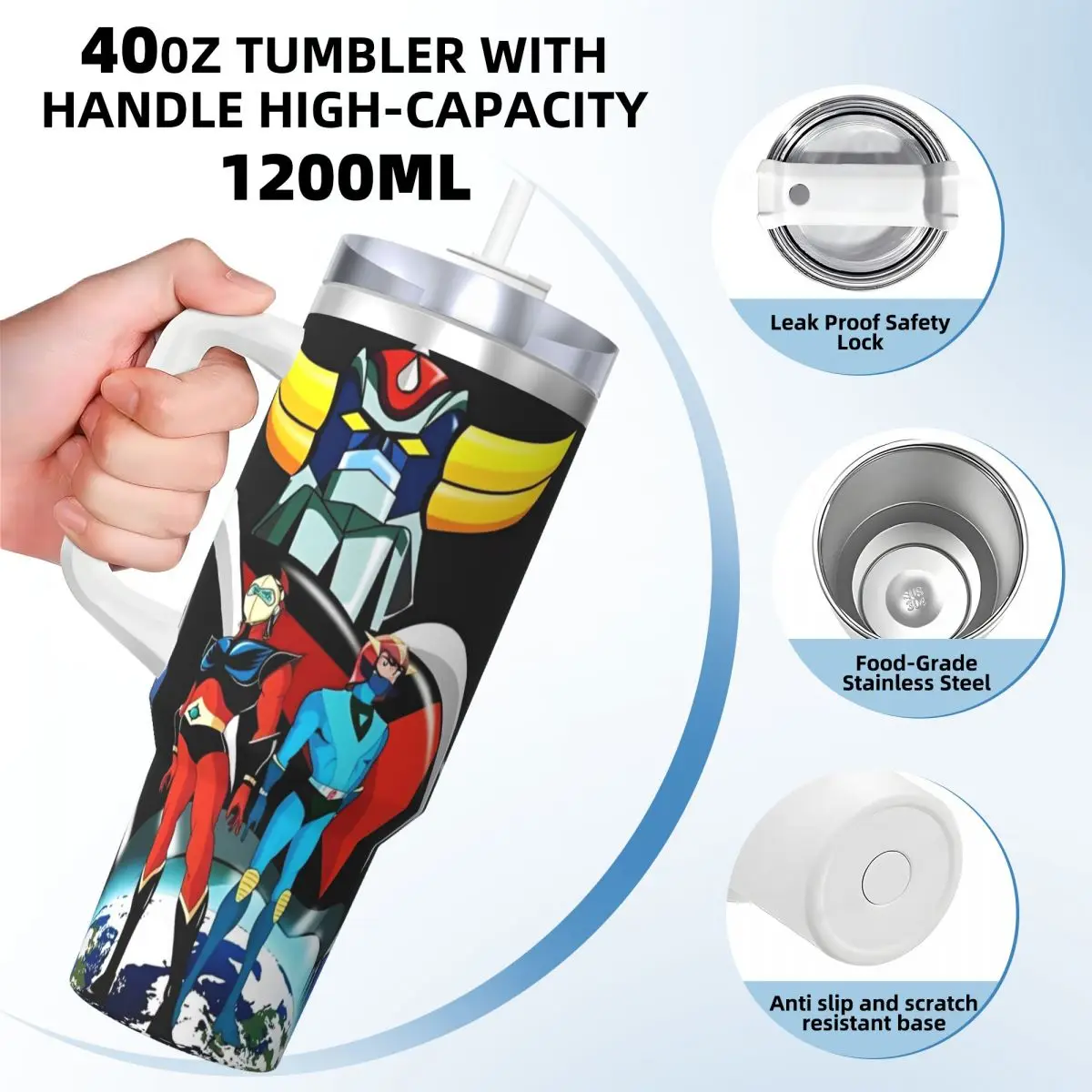 Mazinger Z UFO Robot Grendizer Tumbler Cold and Hot Water Bottle Leakproof Stainless Steel Coffee Mug Custom DIY Travel Mugs Cup