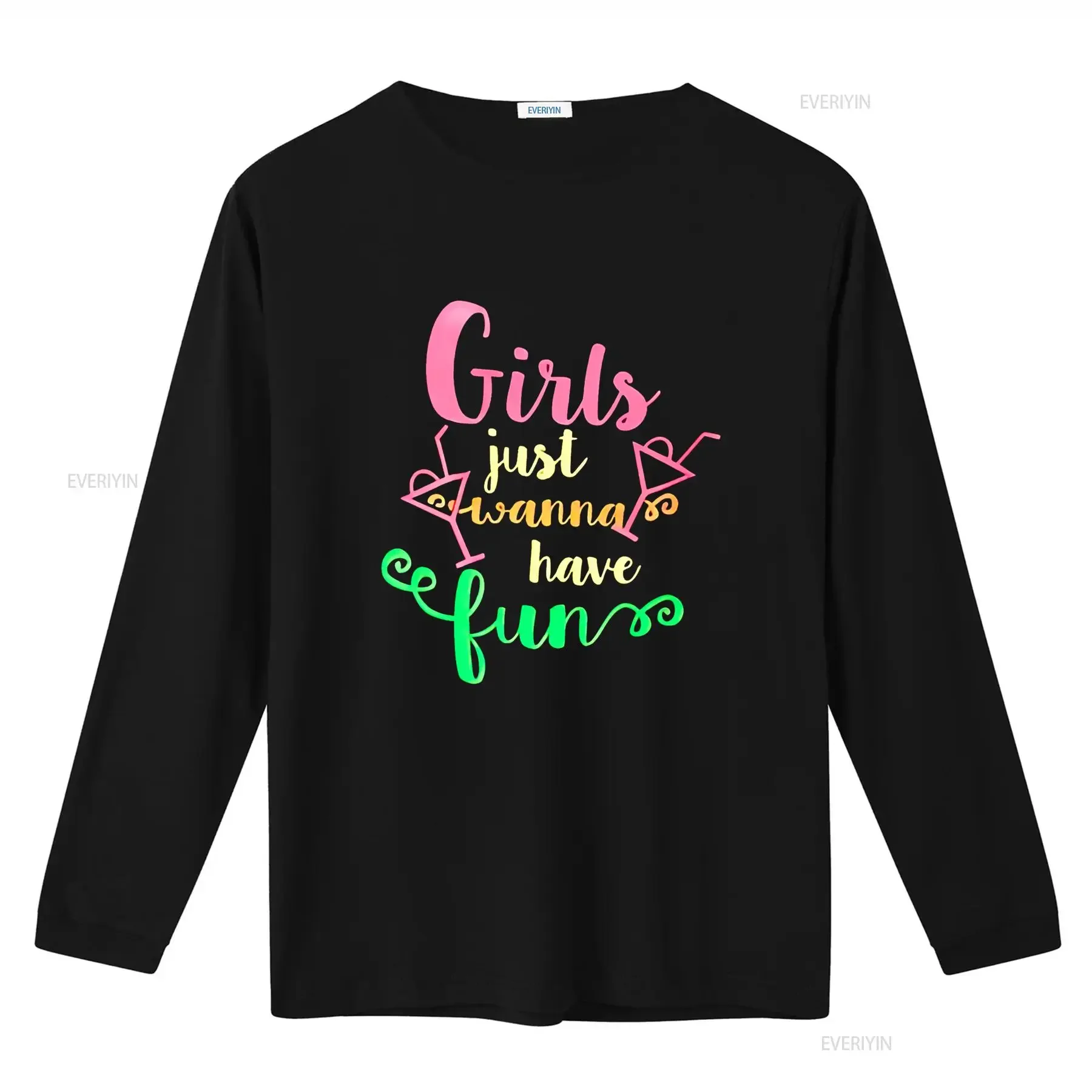 تي شيرت نسائي نيون 80 بنات Just Wanna Have Fun طباعة ملابس علوية غير رسمية أسود 2X كبير عتيق مغسول ملابس الشارع قابلة للتنفس أوم
