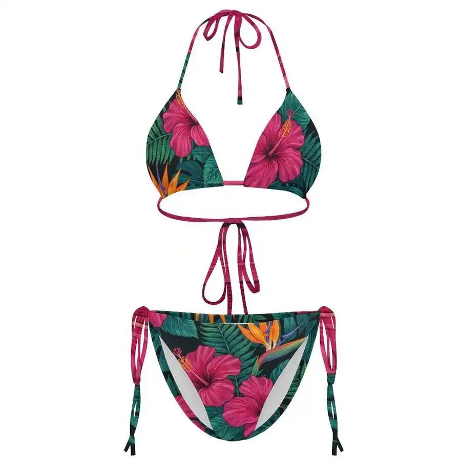 White Triangle Bikini Swimsuit With Adjustable Straps For Beach Pool