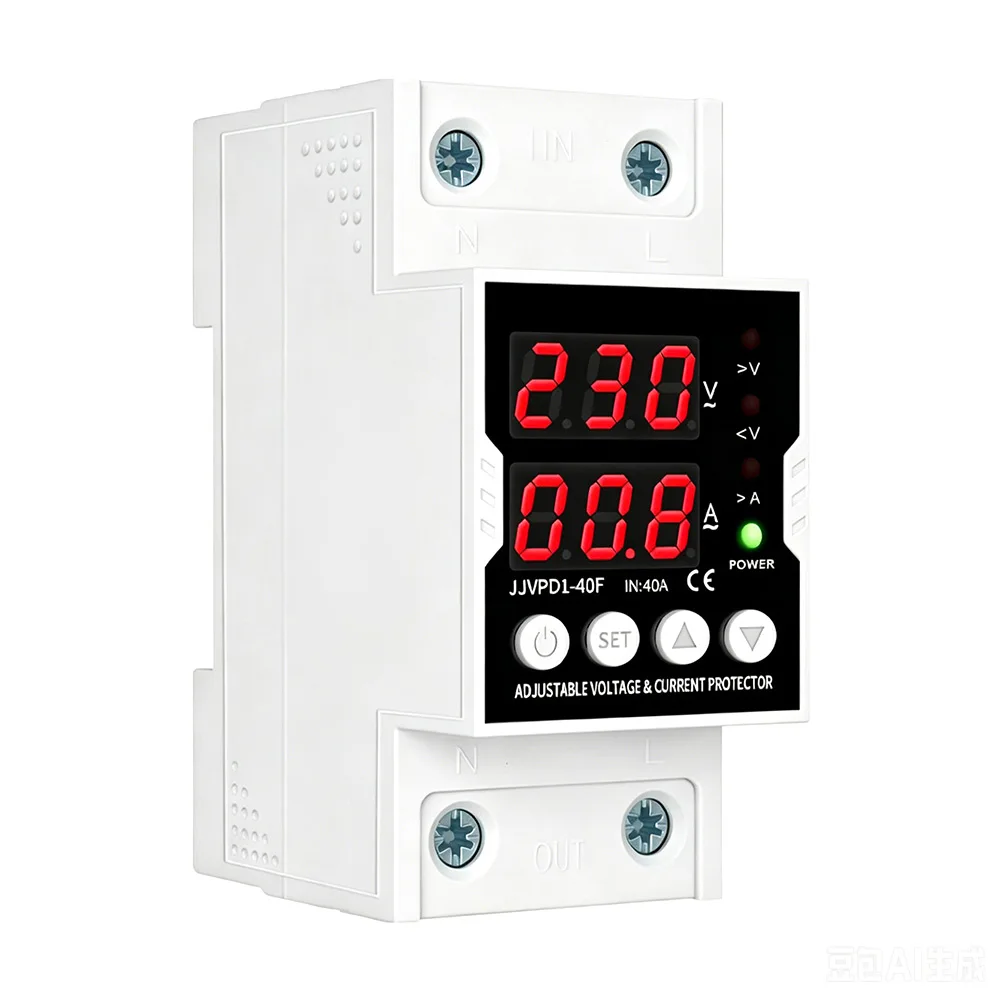 220V Adjustable Single-Phase Protector with Digital Display and Configurable Over Under Voltage Current Limits