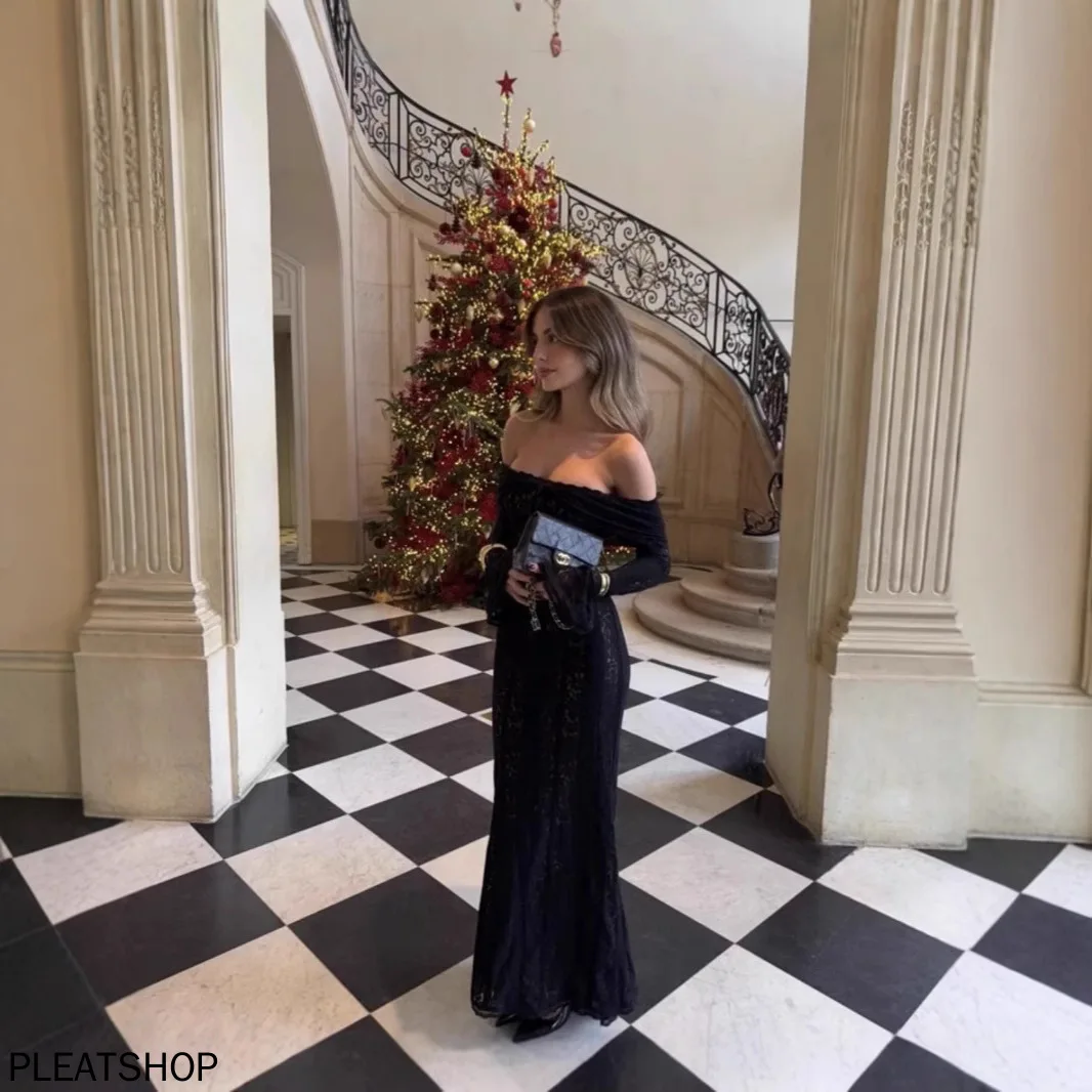 Vestido de encaje etéreo y delicado con un solo hombro, cintura sin tirantes de estilo francés y cola larga para mujer