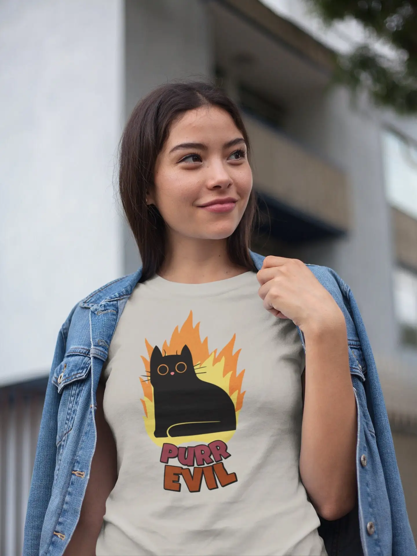 Purr Evil T Shirt Purrfect Pun Cat Lover Fiery Feline Top Dark Humor Fashion Bold Statement Apparel Funny Joke