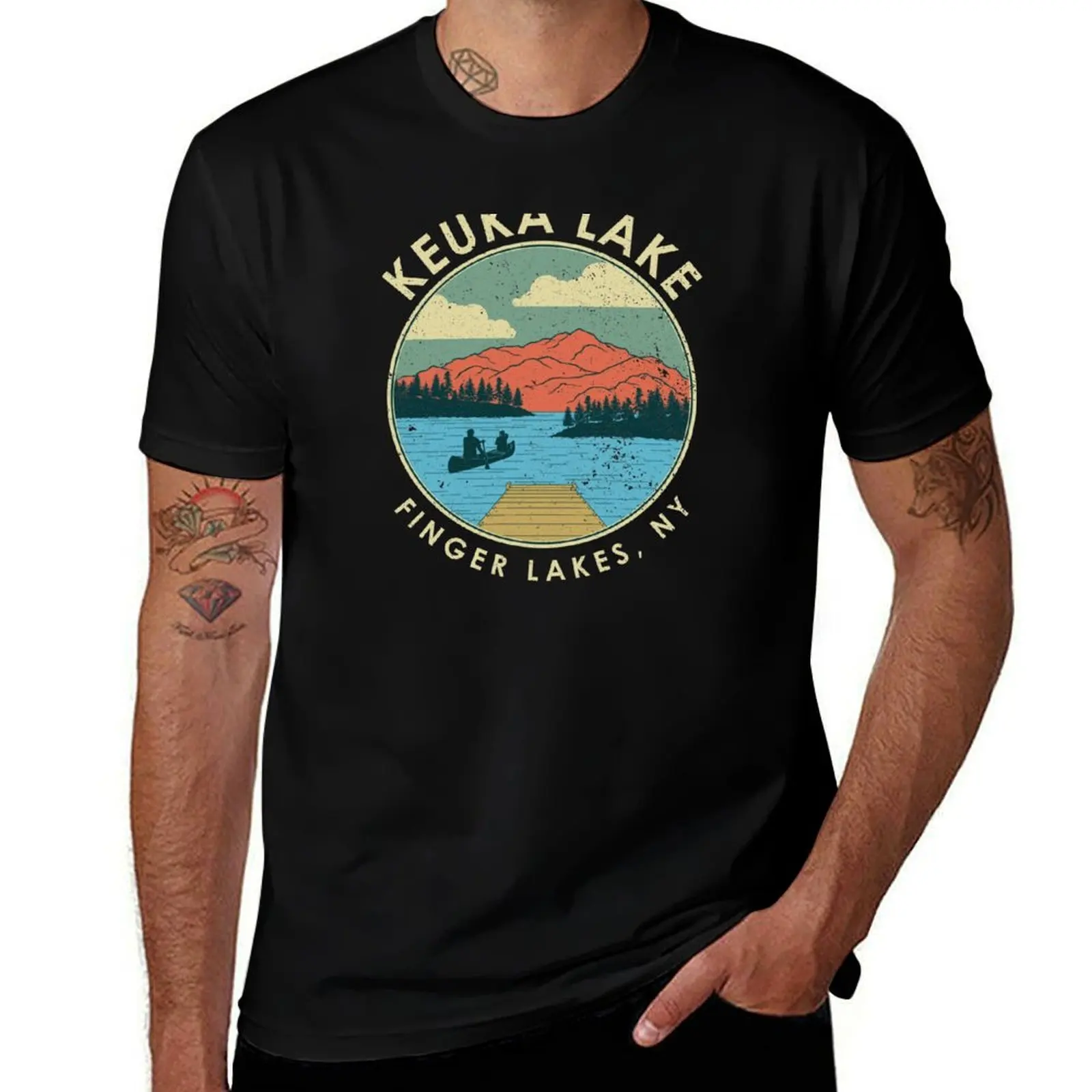 Finger Lakes NY New York Keuka Lake design T-Shirt Breathable Basic Cotton T-Shirt