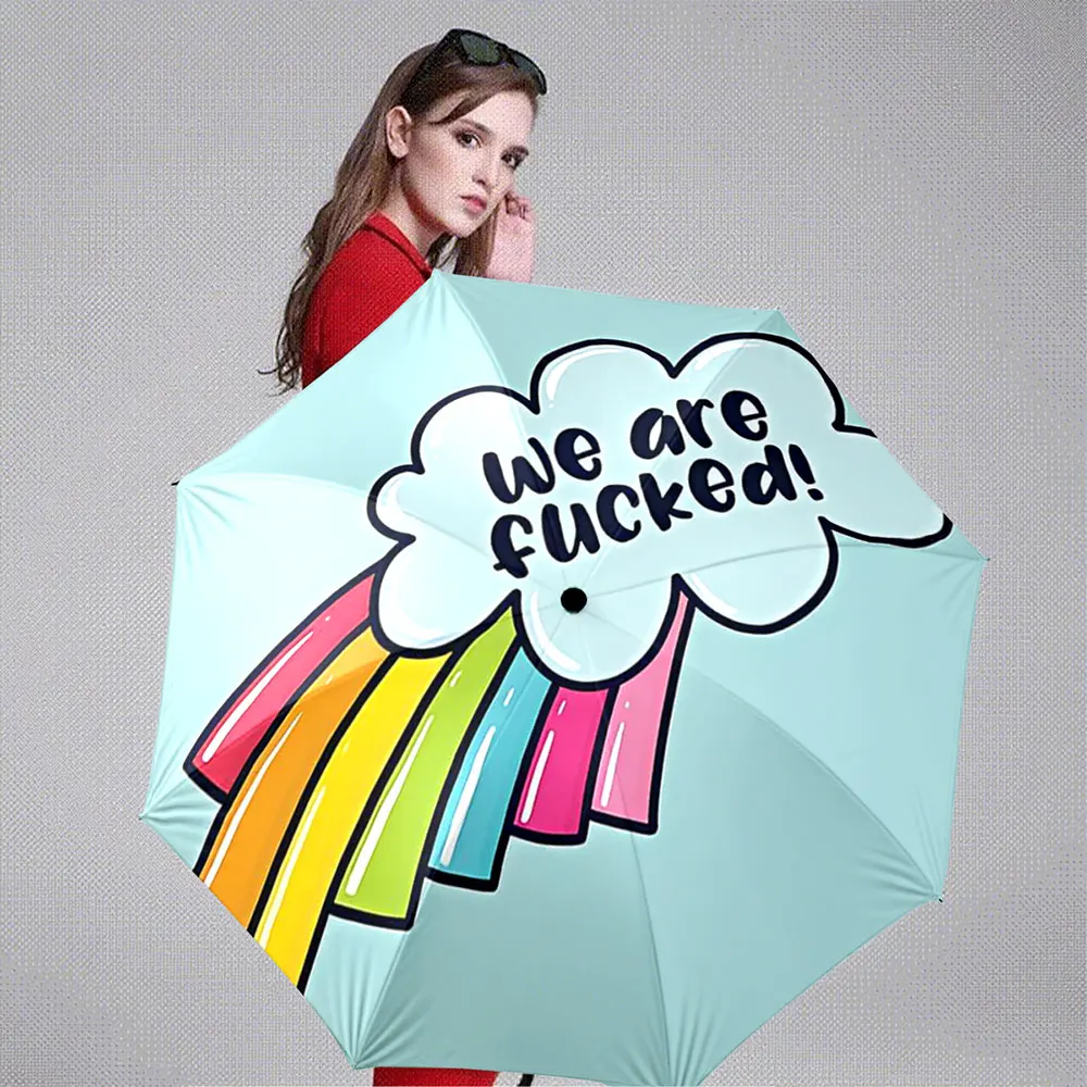 Fun Colorful Cloud with Rainbow Design Print Umbrella ,Portable Folding Umbrella, Gift for Family Friends