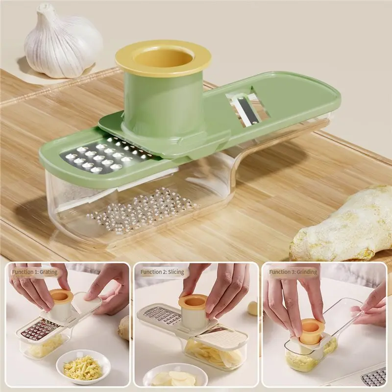 AT29-Mini Garlic Slicer Multi-Functional Veggie Garlic Ginger Grinder Vegetable Mandoline 2Pc