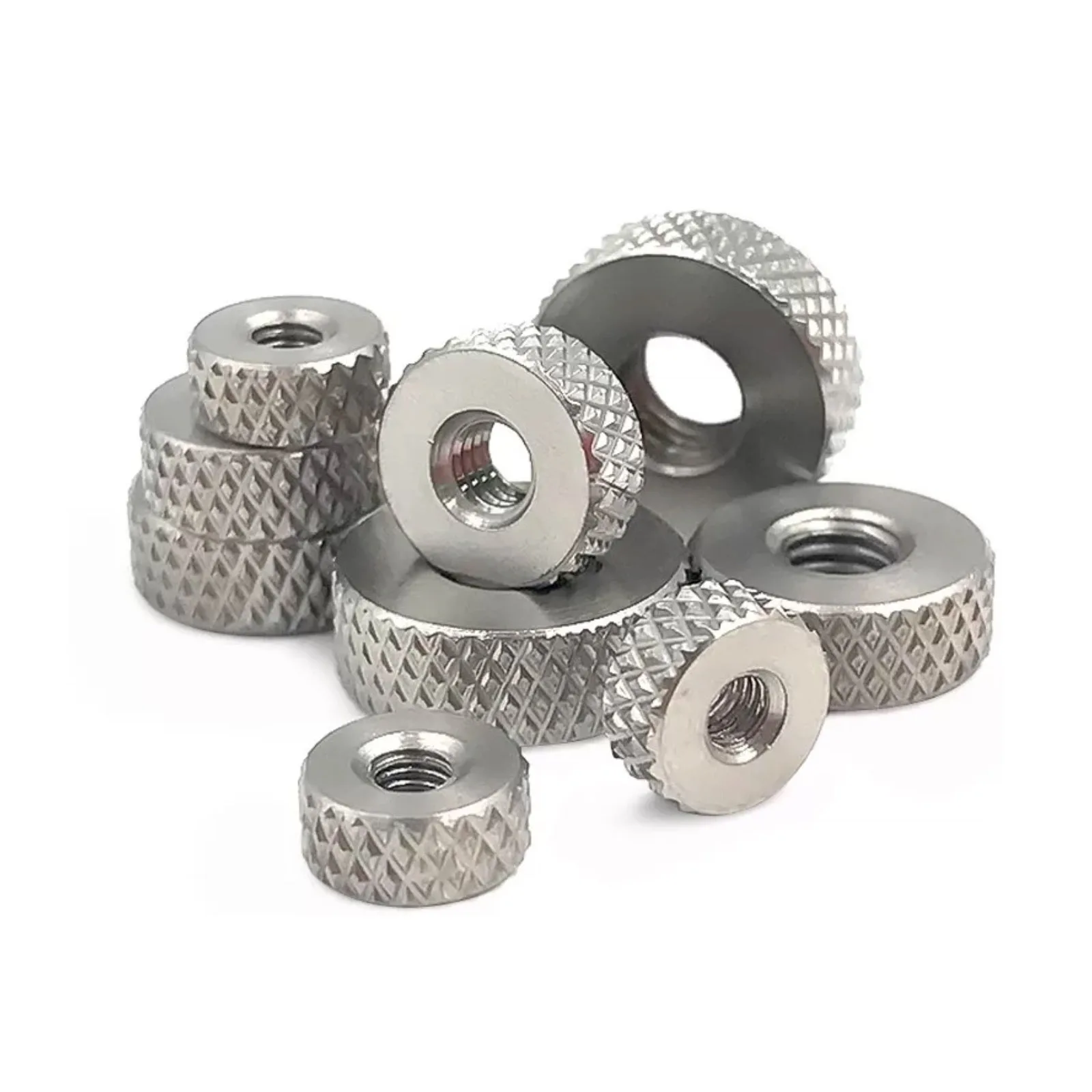 2/5pcs 304 Stainless Steel Flat Head Knurled Nut Hand Tighten Knurl Screw Cap Round Insert Nut M4 M5 M6 M8 M10
